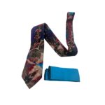 TSH Abstract deep navy, rich burgundy, beige, and vibrant turquoise Floral Tie & Pocket Square Set