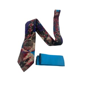 TSH Abstract deep navy, rich burgundy, beige, and vibrant turquoise Floral Tie & Pocket Square Set