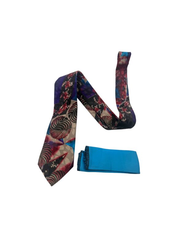 TSH Abstract deep navy, rich burgundy, beige, and vibrant turquoise Floral Tie & Pocket Square Set