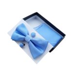 Men's Sky Blue Bow Tie Set with Pocket Square & Cufflinks 1 Men's Sky Blue Bow Tie Set with Pocket Square & Cufflinks