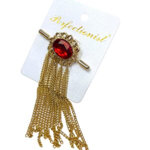 Red Gemstone Gold Tassel Brooch for Women & Men