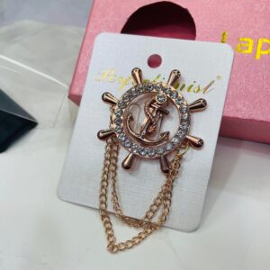 Nautical Rose Gold Brooch Pin with Anchor & Rhinestones