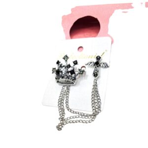 Crown & Cross Brooch Pin with Chains - Elegant Rhinestone