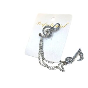Crystal Music Note Brooch Pin with Chain - Treble Clef