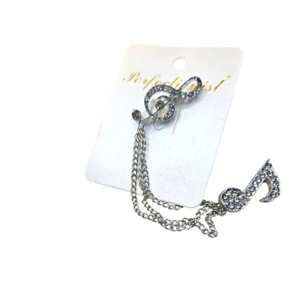 Crystal Music Note Brooch Pin with Chain - Treble Clef
