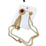 Golden Red Crystal Tassel Brooch Lapel Pin Chain for Men
