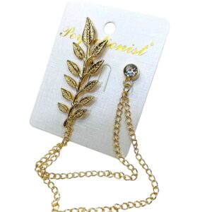 Golden Leaf Chain Brooch Pin – Elegant Lapel Accessory