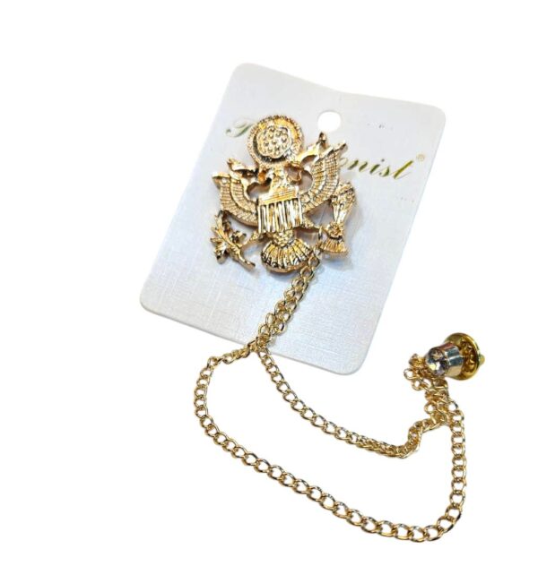 1775333112057-am2v9svx9sa.jpg Golden Eagle Crest Lapel Pin with Chain & Rhinestone