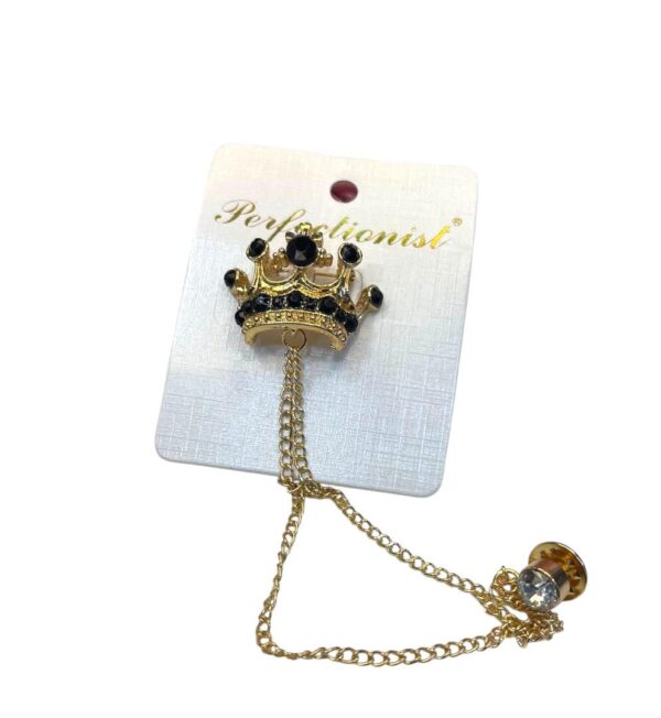 1775333119028-jyvvcxbxgcn.jpg Golden Crown Brooch Pin with Chain Collar Lapel Accessory