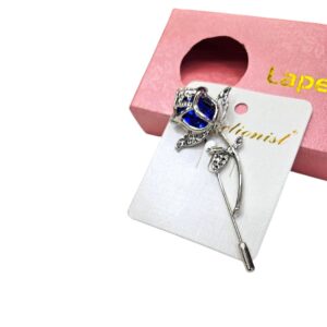 Blue Rose Lapel Pin: Elegant Crystal Floral Brooch for Suits