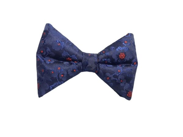 Navy Floral Jacquard Bow Tie - Subtle Red Accents