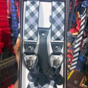 Men's Plaid Suspenders in Black & White Check Pattern