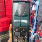 Men's Forest Green Suspenders with Brown Faux Leather 2 Men's Forest Green Suspenders with Brown Faux Leather