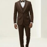 Men's Brown Slim Fit Tuxedo with Embellished Lapels