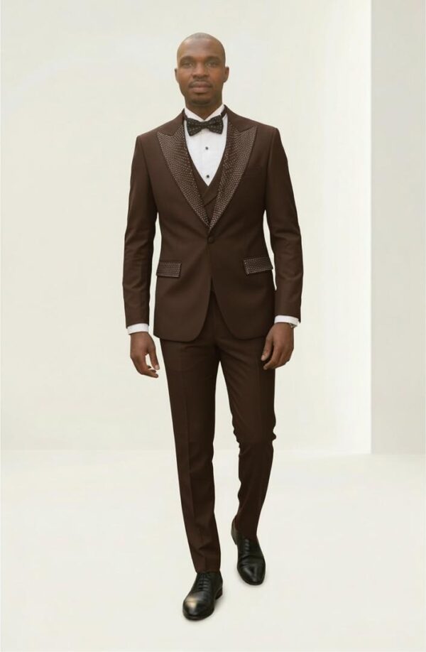 1775429526618-qoztxnuinor.jpg Men's Brown Slim Fit Tuxedo with Embellished Lapels