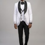 Men's White Tuxedo with Embellished Shawl Lapel 1 Men's White Tuxedo with Embellished Shawl Lapel