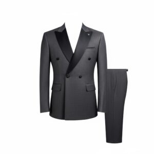 Men's Double-Breasted Gray Tuxedo Suit with Shawl Lapel