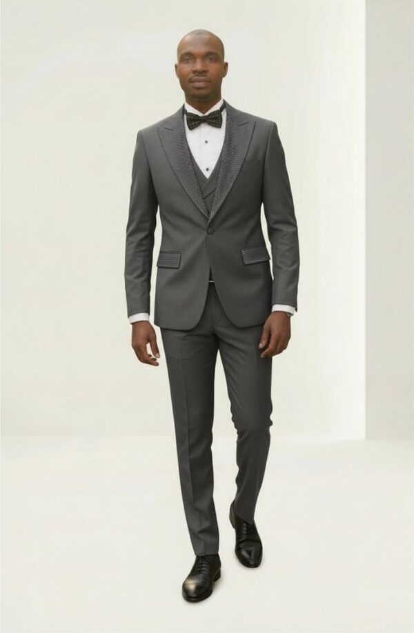 Men's Double-Breasted Gray Tuxedo Suit with Shawl Lapel