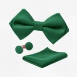 Men's Emerald Green Bow Tie, Pocket Square & Cufflink Set