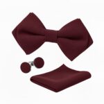 Burgundy Bow Tie, Pocket Square & Cufflinks Set 2 Burgundy Bow Tie, Pocket Square & Cufflinks Set