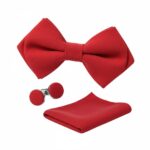 Men's Red Bow Tie Set with Pocket Square & Cufflinks 1 Men's Red Bow Tie Set with Pocket Square & Cufflinks