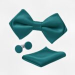Teal Bow Tie Set: Handkerchief & Cufflinks for Men