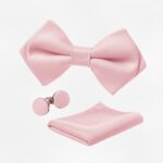 Pink Bow Tie, Pocket Square & Cufflinks Set for Men 1 Pink Bow Tie, Pocket Square & Cufflinks Set for Men