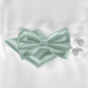 Men's Sage Green Bow Tie Set with Matching Handkerchief