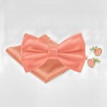 Salmon Peach Bow Tie Set with Pocket Square & Cufflinks