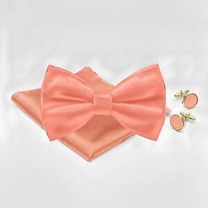 Salmon Peach Bow Tie Set with Pocket Square & Cufflinks