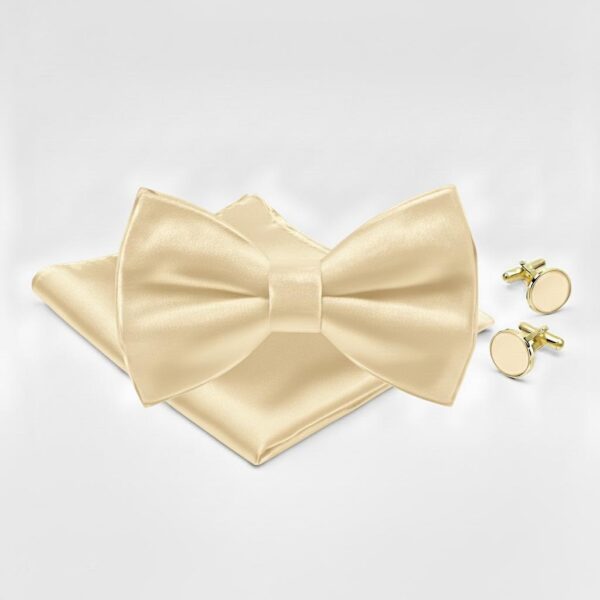 Champagne Satin Bow Tie Set with Matching Cufflinks