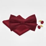 Men's Burgundy Bow Tie, Pocket Square & Cufflinks Set 2 Men's Burgundy Bow Tie, Pocket Square & Cufflinks Set