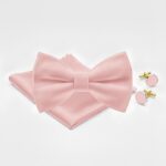 Blush Pink Bow Tie Set with Matching Handkerchief 2 Blush Pink Bow Tie Set with Matching Handkerchief