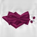 Fuchsia Satin Bow Tie & Cufflink Set for Men 2 Fuchsia Satin Bow Tie & Cufflink Set for Men