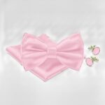 Pink Satin Bow Tie Set with Pocket Square and Cufflinks