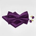 Regal Purple Bow Tie Set with Matching Cufflinks & Pocket Square