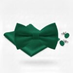 Emerald Green Bow Tie Set: Handkerchief & Cufflinks