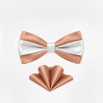 Rose Gold Bow Tie & Pocket Square Set, Stacked Design 1 Rose Gold Bow Tie & Pocket Square Set, Stacked Design