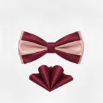 TSH Stacked Bow Tie & Pocket Square Set: Burgundy/Pink