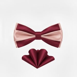 TSH Stacked Bow Tie & Pocket Square Set: Burgundy/Pink