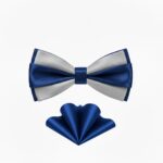 TSH Stacked Bow Tie & Pocket Square Set – Blue & Silver