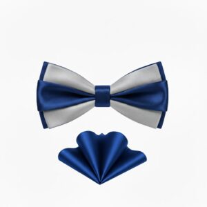 TSH Stacked Bow Tie & Pocket Square Set – Blue & Silver