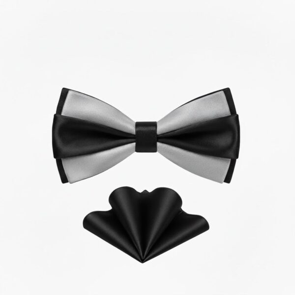 1775506178933-gwuput4u74h.jpg TSH Stacked Bow Tie & Pocket Square Set - Black/Silver
