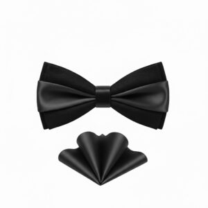 TSH Stacked Black Bow Tie & Pocket Square Set