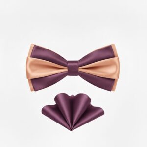 TSH Stacked Bow Tie & Pocket Square Set – Plum & Gold