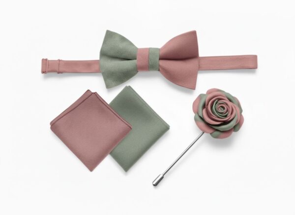 1775662963456-z6eaoi981sa.jpg Dusty Rose & Sage Green Bow Tie Set with Lapel Pin