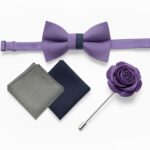 Purple Bow Tie Set for Men with Pocket Squares & Pin 2 Purple Bow Tie Set for Men with Pocket Squares & Pin