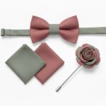 Dusty Rose & Sage Bow Tie Set with Lapel Pin 1 Dusty Rose & Sage Bow Tie Set with Lapel Pin