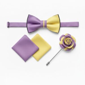 Men's Purple & Yellow Bow Tie Set with Lapel Pin