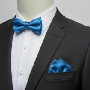 Boys' Cyan Blue Bow Tie & Pocket Square Set for Kids